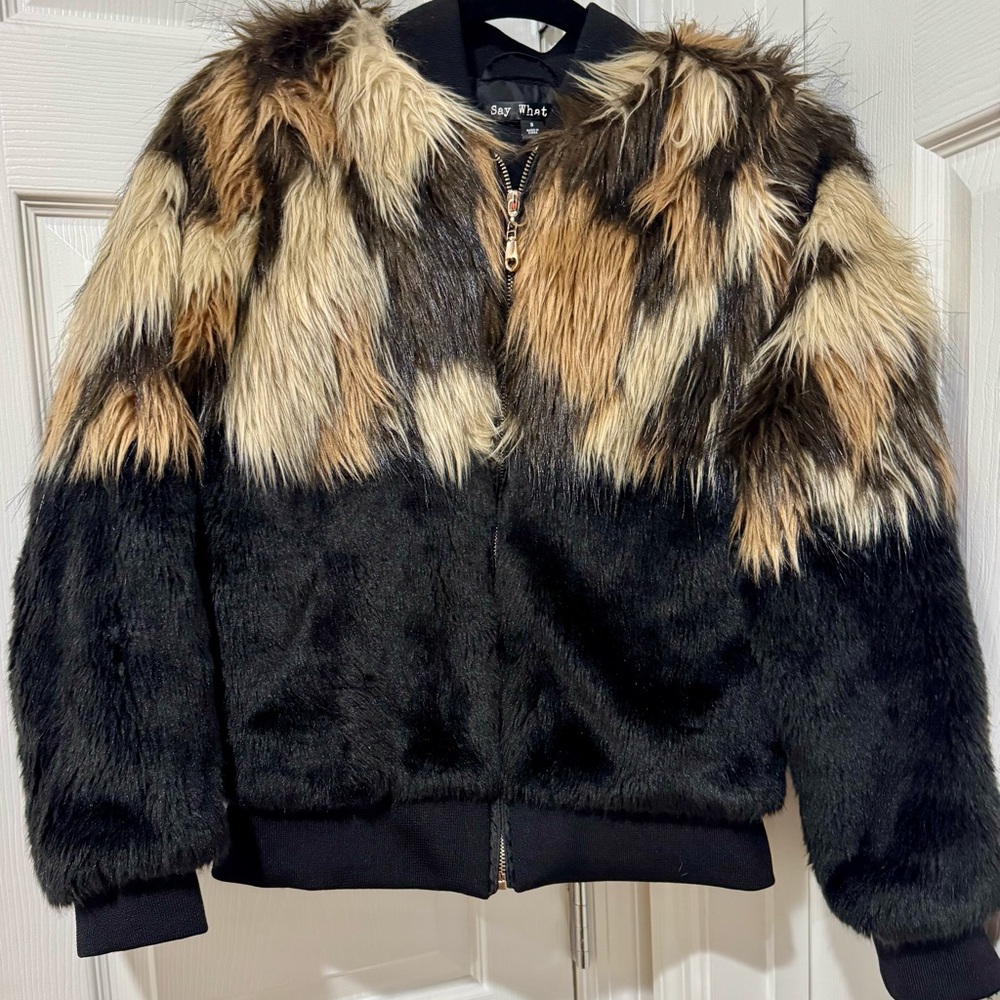 Faux Fur Black and Tan Jacket